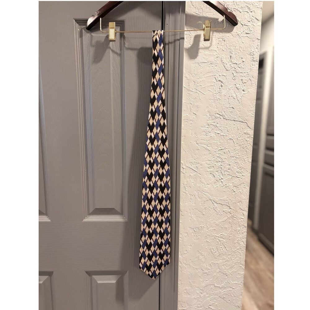 JAX Blue/Black/Gold/White Geometric 100% Silk Men's Pointed Woven Tie